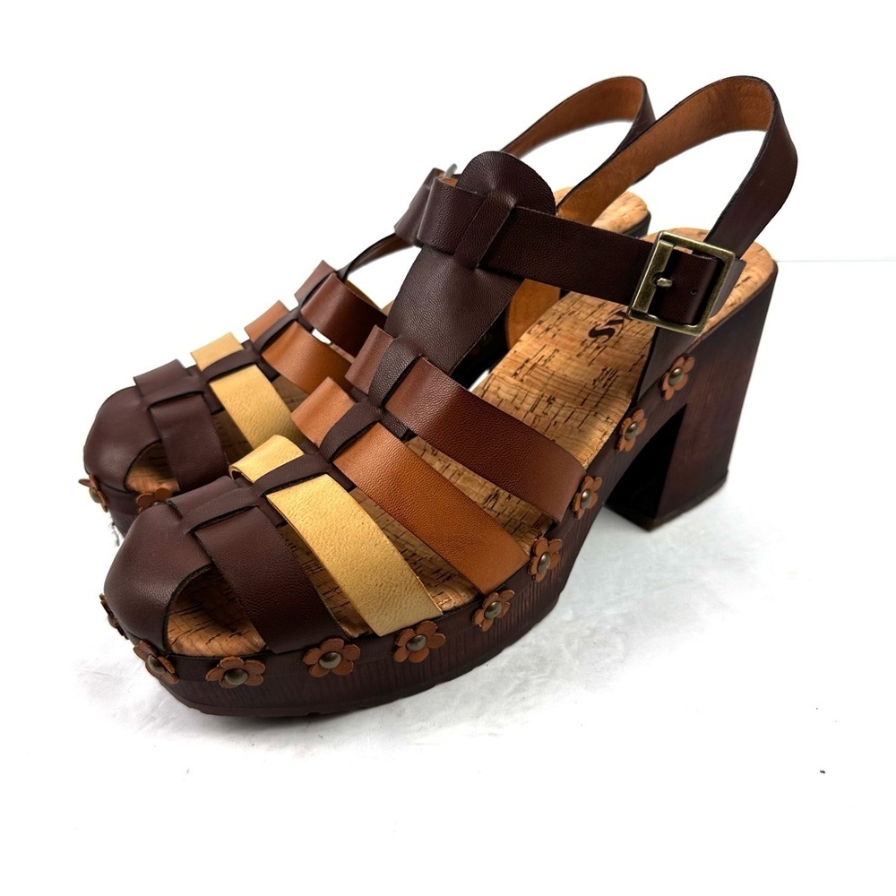 Kork-Ease Brown Multi-Tone Leather Platform Clog Sandals